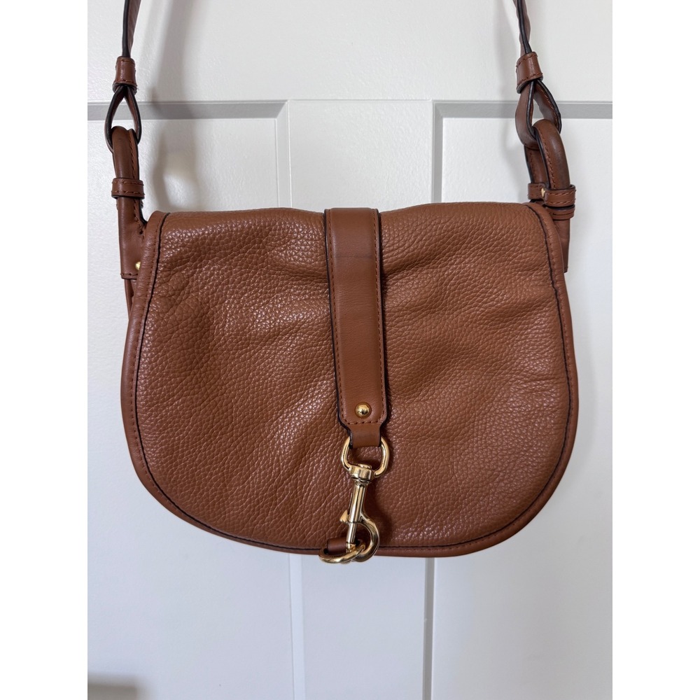 Michael Kors Brown Pebbled Leather Saddle Crossbody Bag Gold Clasp Acorn